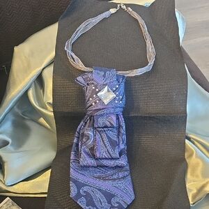 Elegant Purple and Navy Paisley Necktie with Silver Accent